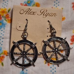 NWOT Silver Nautical Wheel Earrings